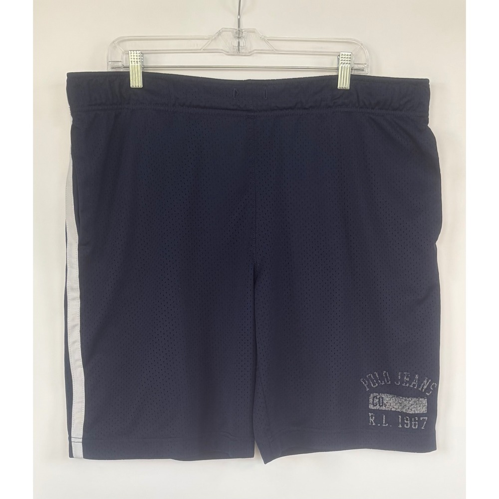 Polo Jeans Co Ralph Lauren Mens Navy Blue‎ Mesh Athletic Shorts Size L RL 1967